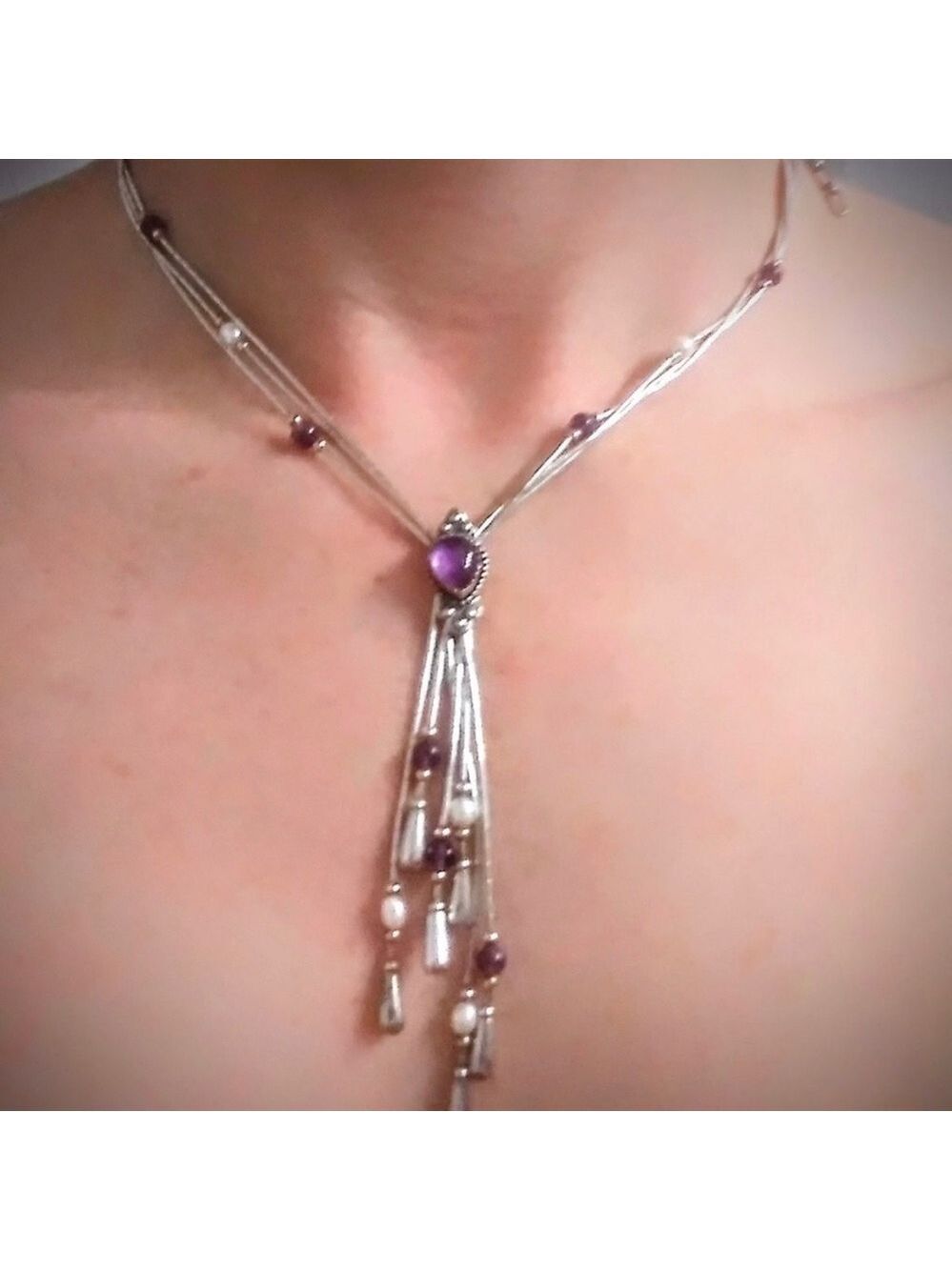 Carolyn Pollack QT Amethyst Pearl Liquid Sterling Silver Strands Lariat … - Picture 7 of 8
